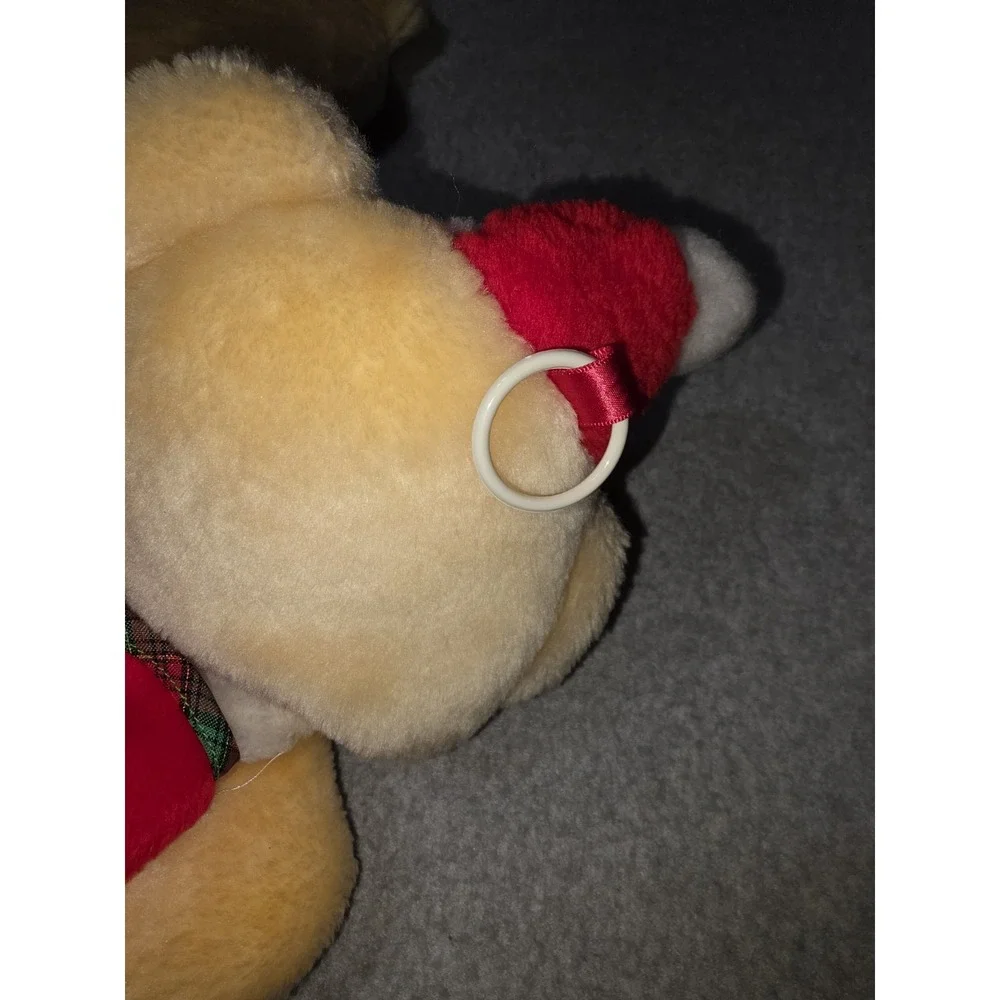 2 VINTAGE HOLIDAY PRODUCTS TAN BEAR CHRISTMAS STOCKING STUFFED ANIMAL PLUSH